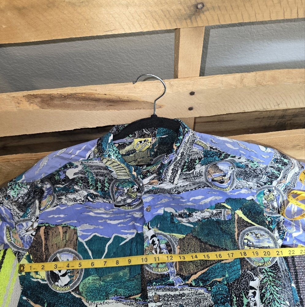 Big Dogs Blue and Green Graphic Button Down Shirt Size:M/L - Picture 6 of 7